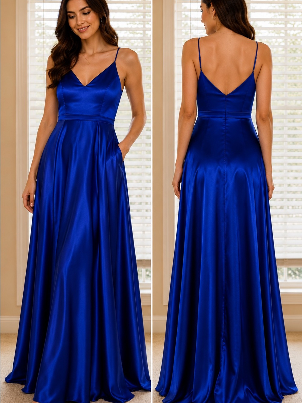 NWT B Darlin Satin V-Neck Maxi Dress in Royal Blue